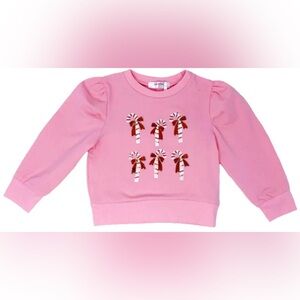 LuLu BeBe Girls Sequin Candy Canes Puff Sleeve Top - Pink Size 8